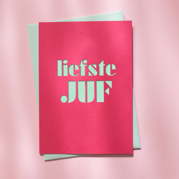 cutkaart wenskaart liefste juf colorplan hot pink