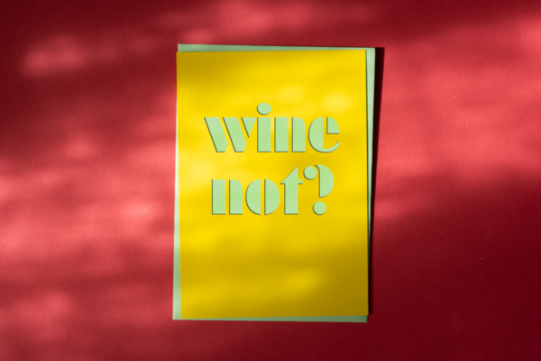 cutkaart wenskaart wine not colorplan factory yellow