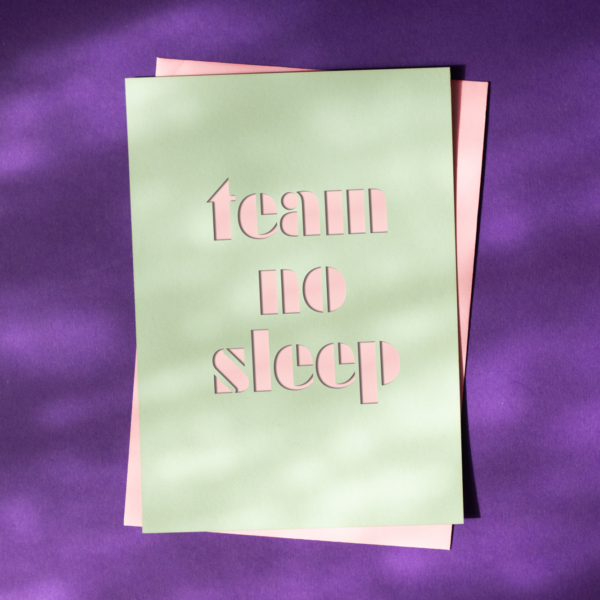 cutkaart wenskaart baby team no sleep colorplan pistachio