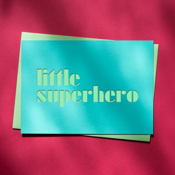 cutkaart wenskaart kids little superhero colorplan turquoise