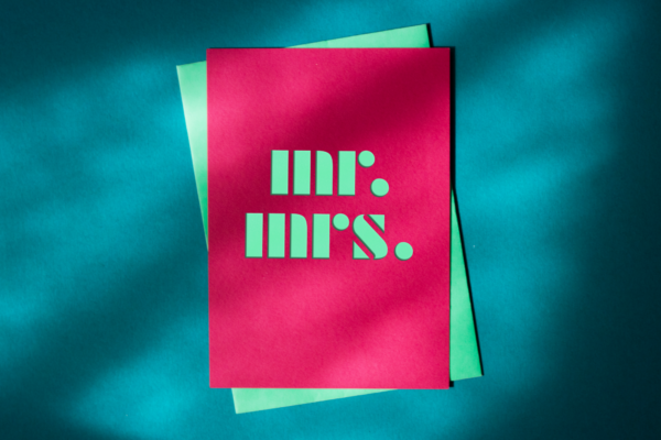 cutkaart wenskaart trouwen mr mrs colorplan hot pink