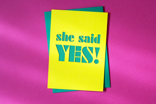 cutkaart wenskaart trouwen she said yes colorplan factory yellow