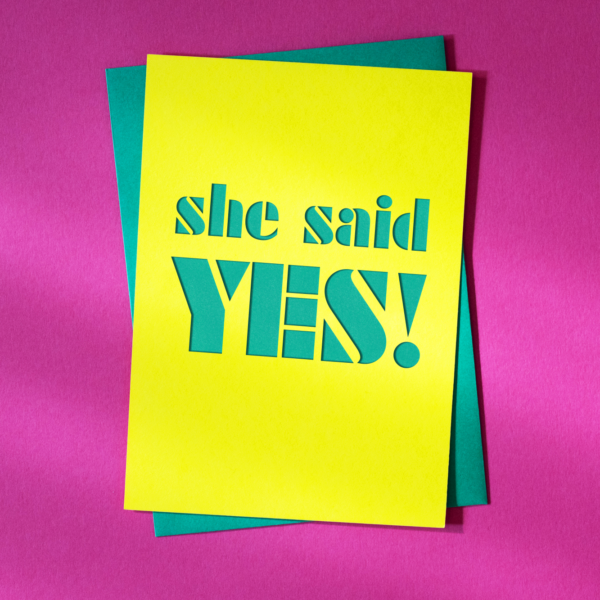 cutkaart wenskaart trouwen she said yes colorplan factory yellow