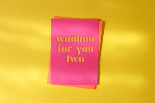 cutkaart wenskaart trouwen woohoo for you two colorplan hot pink