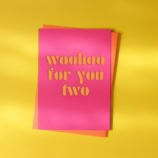 cutkaart wenskaart trouwen woohoo for you two colorplan hot pink